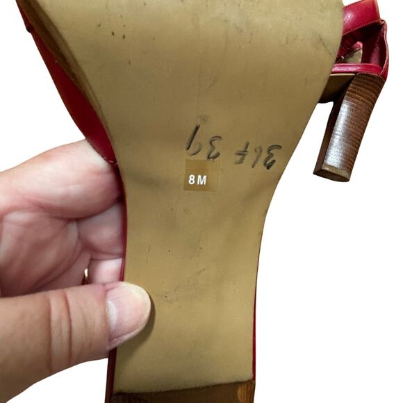 Franco Sarto red leather platform high heels sandals gold buckles US 8M - Picture 7 of 12